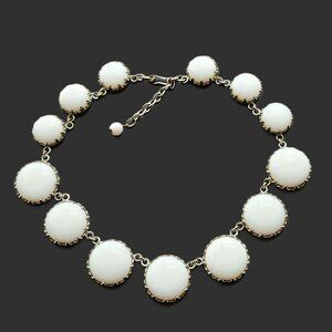 Vintage glass milk white cabochon NECKLACE